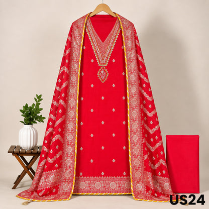 Red Dola silk suit with zari woven dupatta