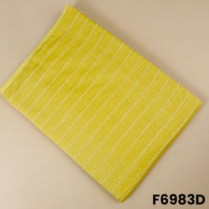 Yellow Mul Chanderi fabric F6983D decorated with subtle thread stripes for bright festive outfits