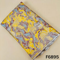 Zari work ombre shade shimmer tissue fabric F6895 with yellow, silver and grey artistic pattern