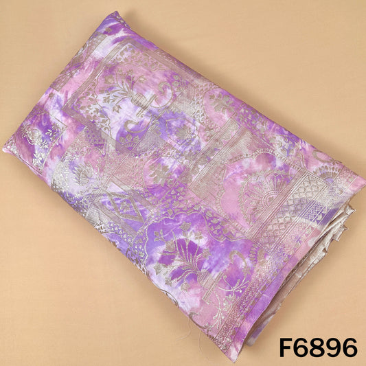 Lavender ombre shimmer tissue fabric F6896 with silver zari work and artistic festive pattern