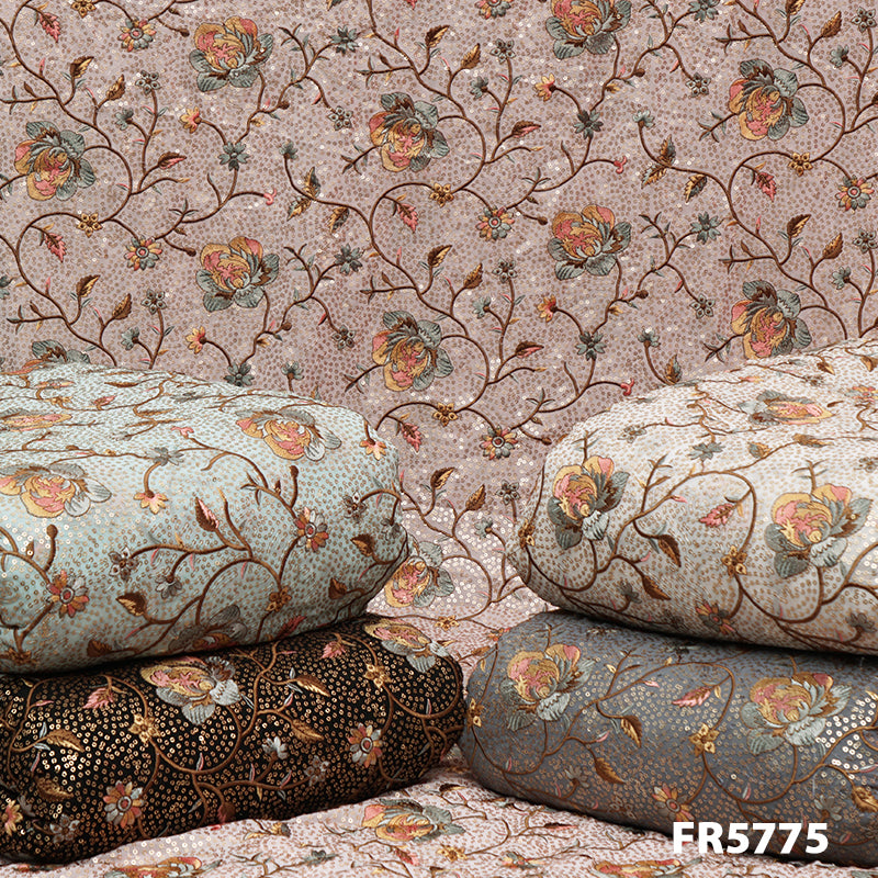 Embroidered Sequins Georgette Fabric-Fr5775