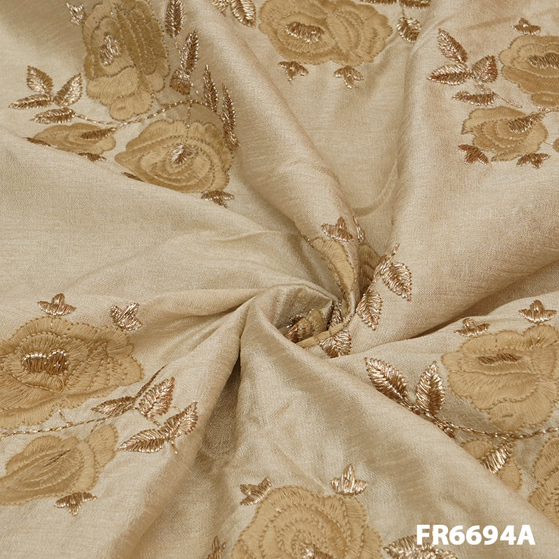 Embroidered Zari Raw Silk Fabric-Fr6694