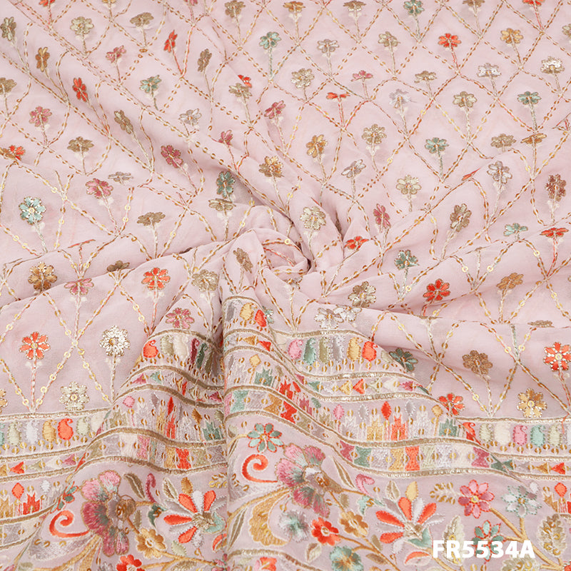 Embroidered Sequins Georgette Fabric-FR5534