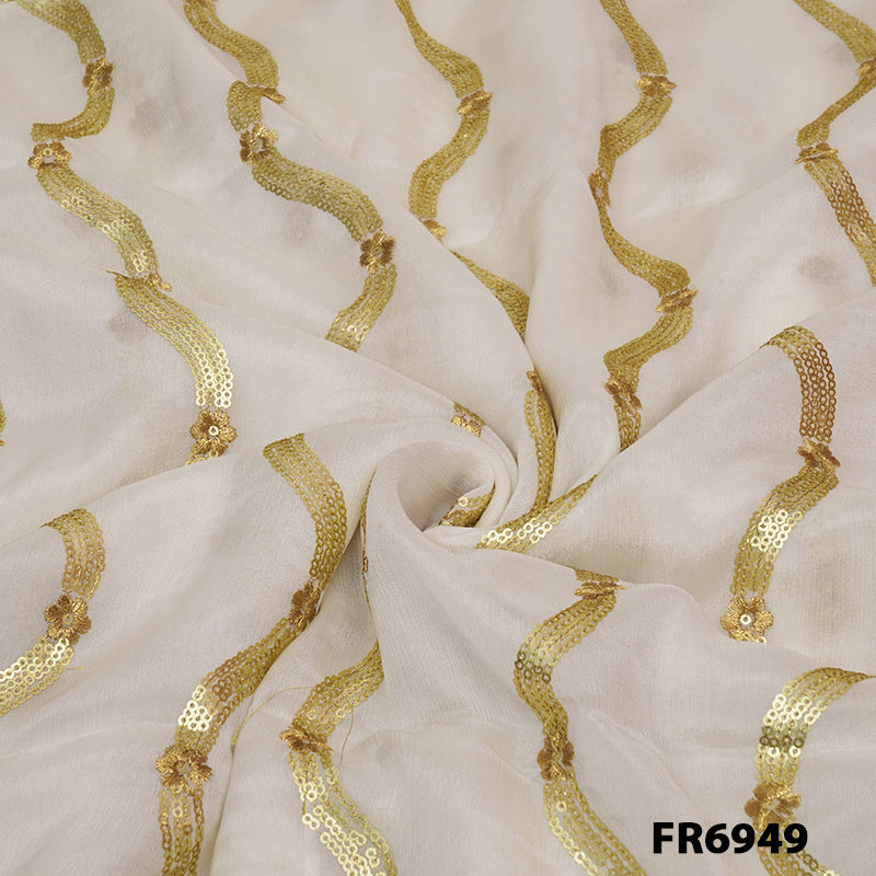 Dyeable Sequins Zari Chiffon Fabric - FR6949