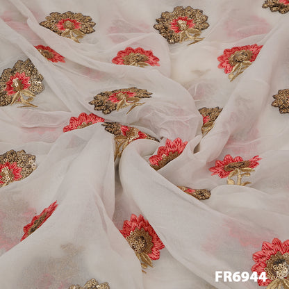 Dyeable Embroidered Sequins Georgette Fabric-FR6944