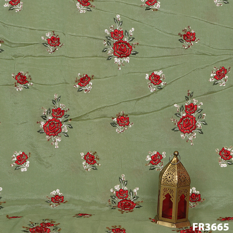 Embroidered Chinnon Chiffon Fabric-FR3665