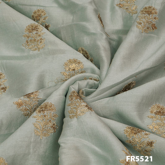 Embroidered Zari Chanderi Silk Fabric-FR5521