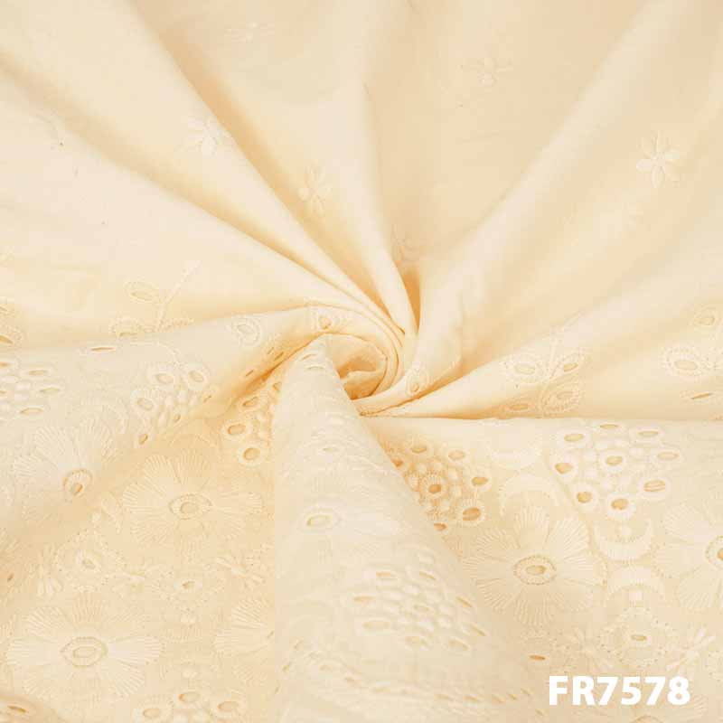 Embroidered Cut Work Cotton Fabric-Fr7578