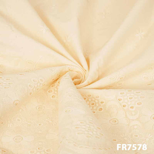 Embroidered Cut Work Cotton Fabric-Fr7578