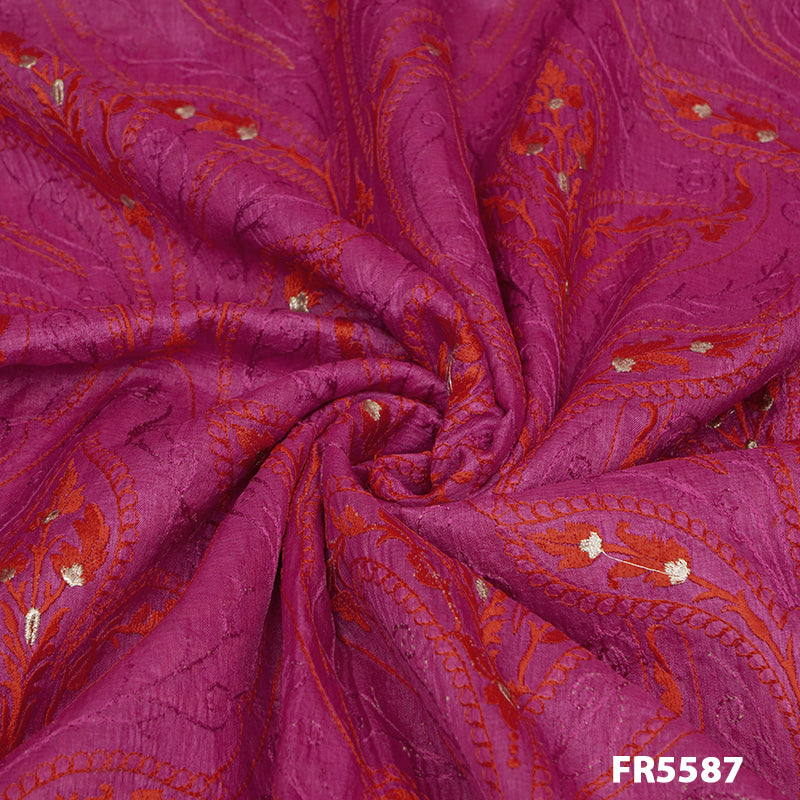 Embroidered Pure Silk Fabric-5587