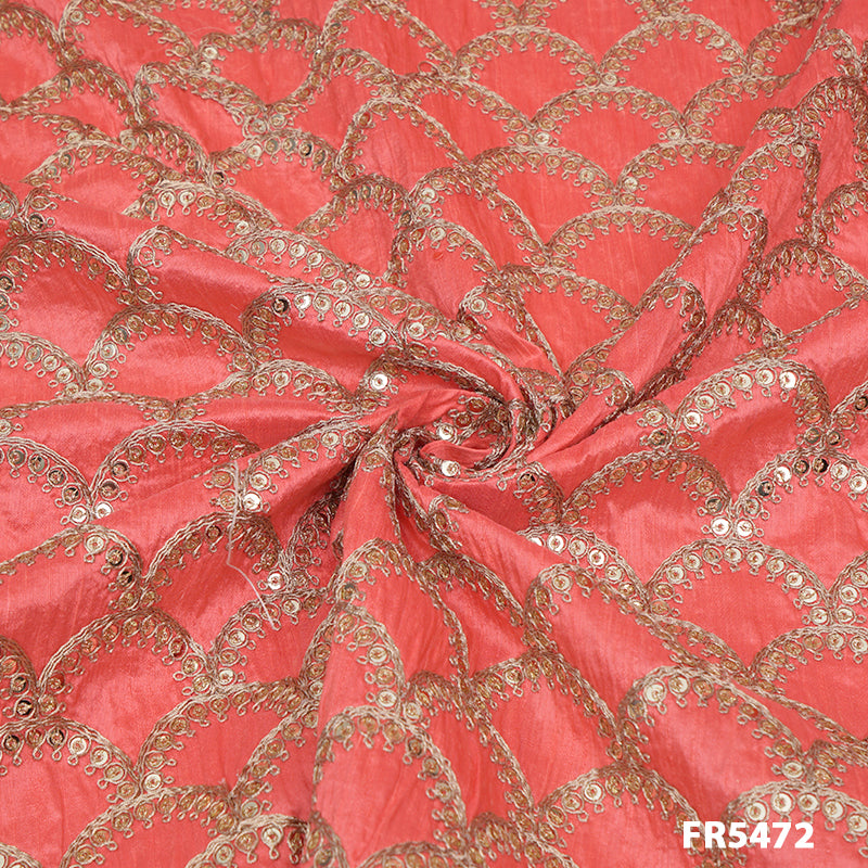 Embroidered Sequins on Pure Dupion Silk Fabric-FR5472