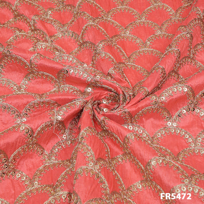 Embroidered Sequins on Pure Dupion Silk Fabric-FR5472