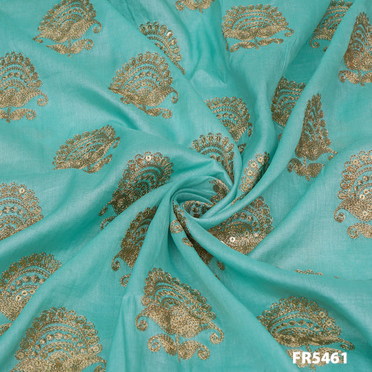 Embroidered Zari Sequins Pure Silk Fabric-FR5461