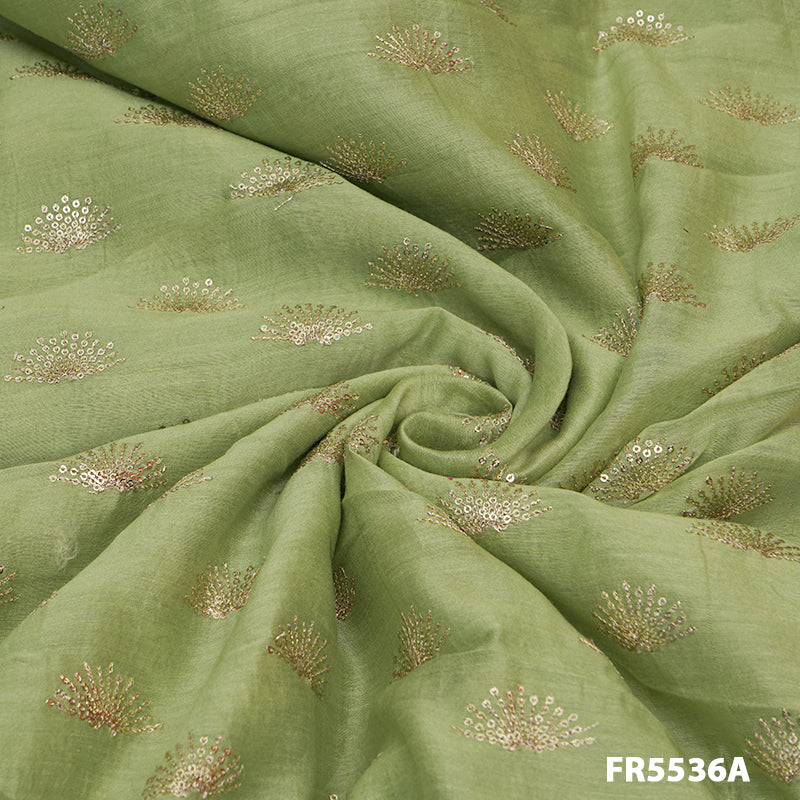 Embroidered Zari Sequins Chanderi Silk Fabric-FR5536