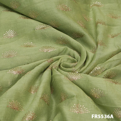 Embroidered Zari Sequins Chanderi Silk Fabric-FR5536
