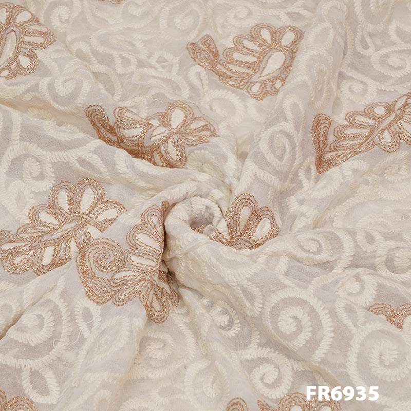 Embroidered Zari Georgette Fabric-FR6935