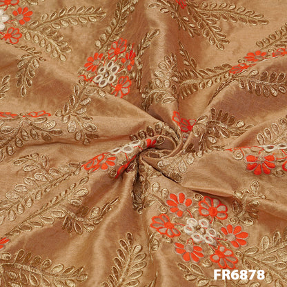 Zari Embroidered Raw Silk Fabric-FR6878