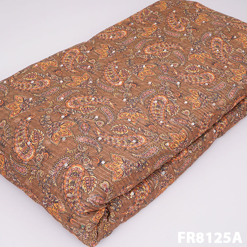 Embroidered Faux Mirror Georgette fabric-FR8125