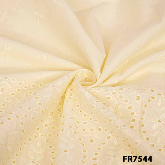 Embroidered Cut Work Cotton Fabric-FR7544