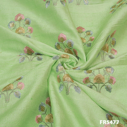 Embroidered Pure Dupion Silk Fabric-FR5477