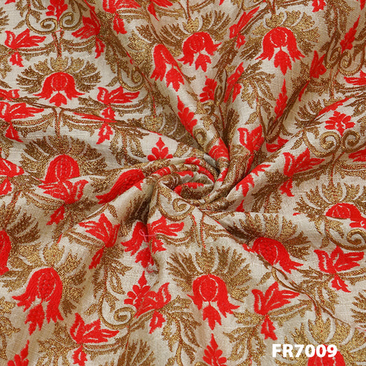 Embroidered Zari Dupion Silk Fabric FR7009