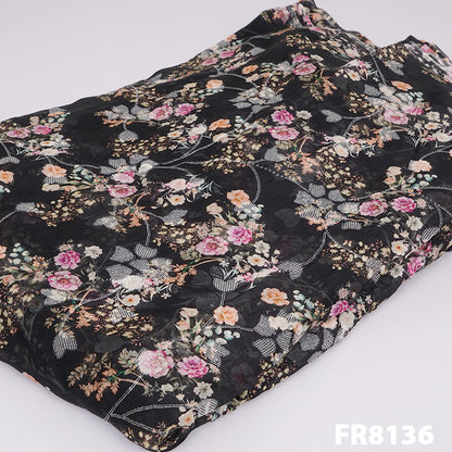 Embroidered Sequins Printed Organza