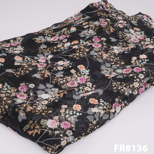 Embroidered Sequins Printed Organza