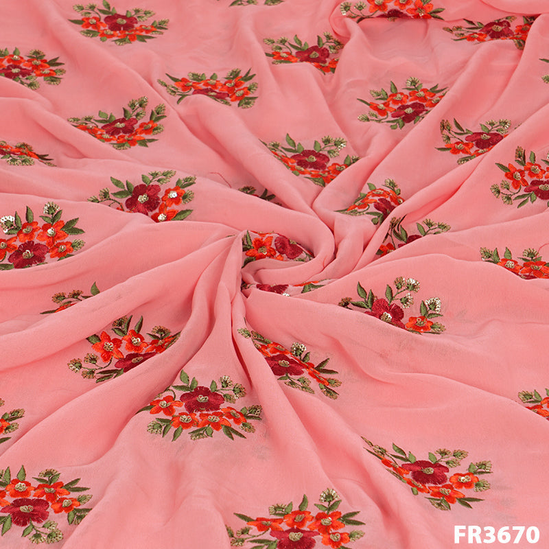 Embroidered Georgette Fabric-FR3670