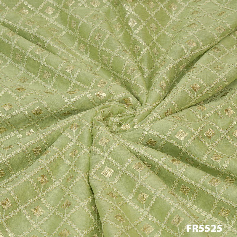 Embroidered Sequins Chanderi Silk Fabric-5525