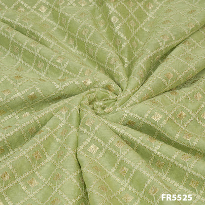 Embroidered Sequins Chanderi Silk Fabric-5525