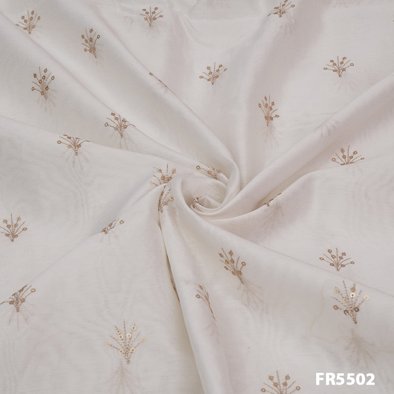 Dyeable Embroidered Zari Sequins Chanderi Fabric-FR5502