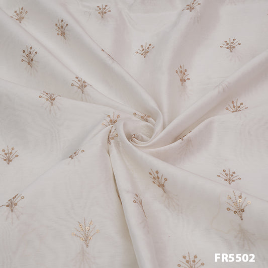 Dyeable Embroidered Zari Sequins Chanderi Fabric-FR5502