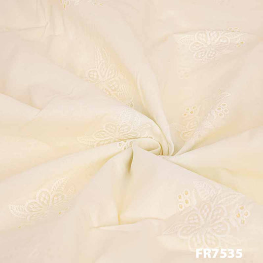 Embroidered Cut Work Cotton Fabric-FR7535