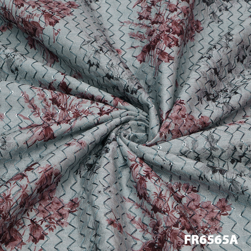 Printed Embroidered Sequins Raw Silk Fabric 6565