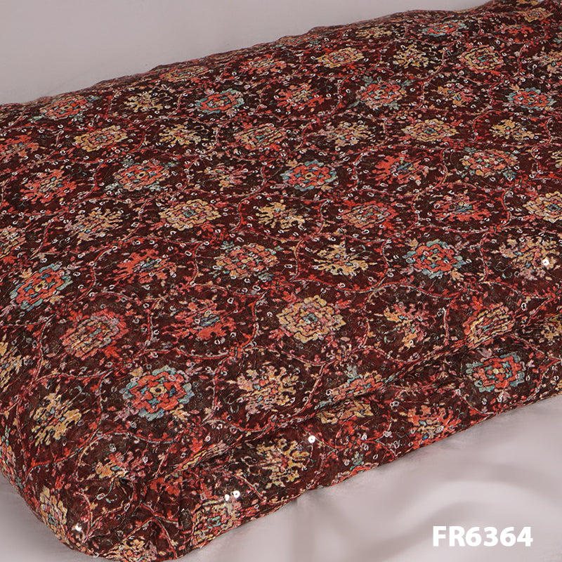 Embroidered Sequins Printed Georgette Fabric-FR6364