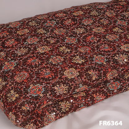 Embroidered Sequins Printed Georgette Fabric-FR6364