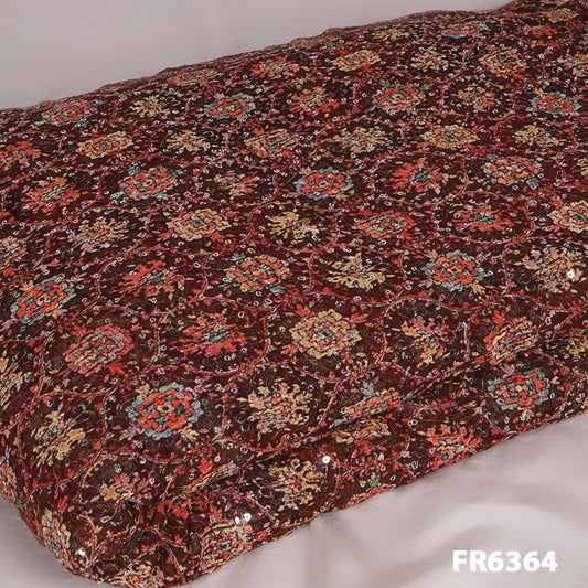 Embroidered Sequins Printed Georgette Fabric-FR6364