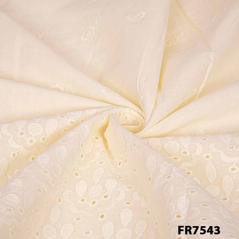 Embroidered Cut Work Cotton Fabric-Fr7543