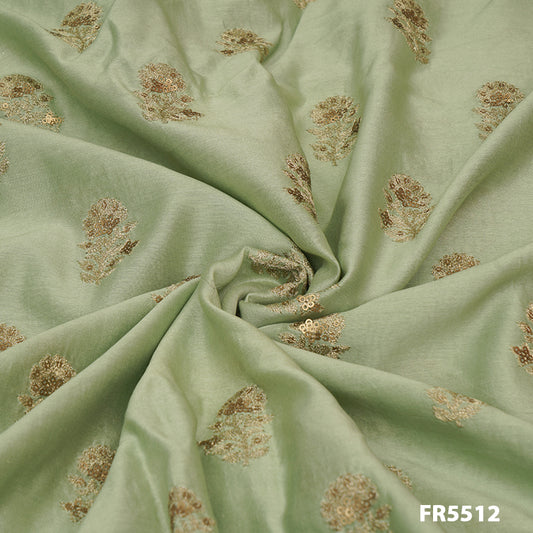 Embroidered Zari Sequins Chanderi Fabric-FR5512