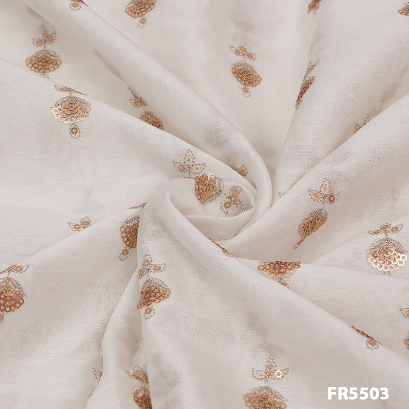 Dyeable Embroidered Zari Sequins Chanderi Fabric-FR5503