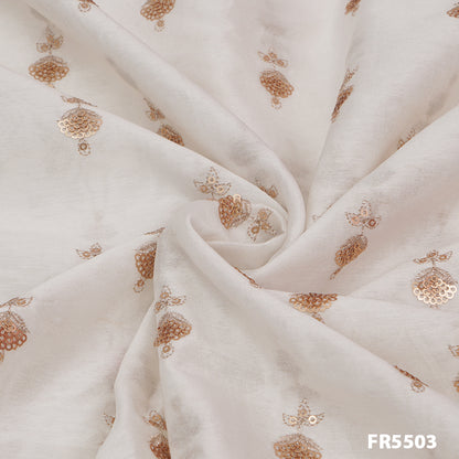 Dyeable Embroidered Zari Sequins Chanderi Fabric-FR5503