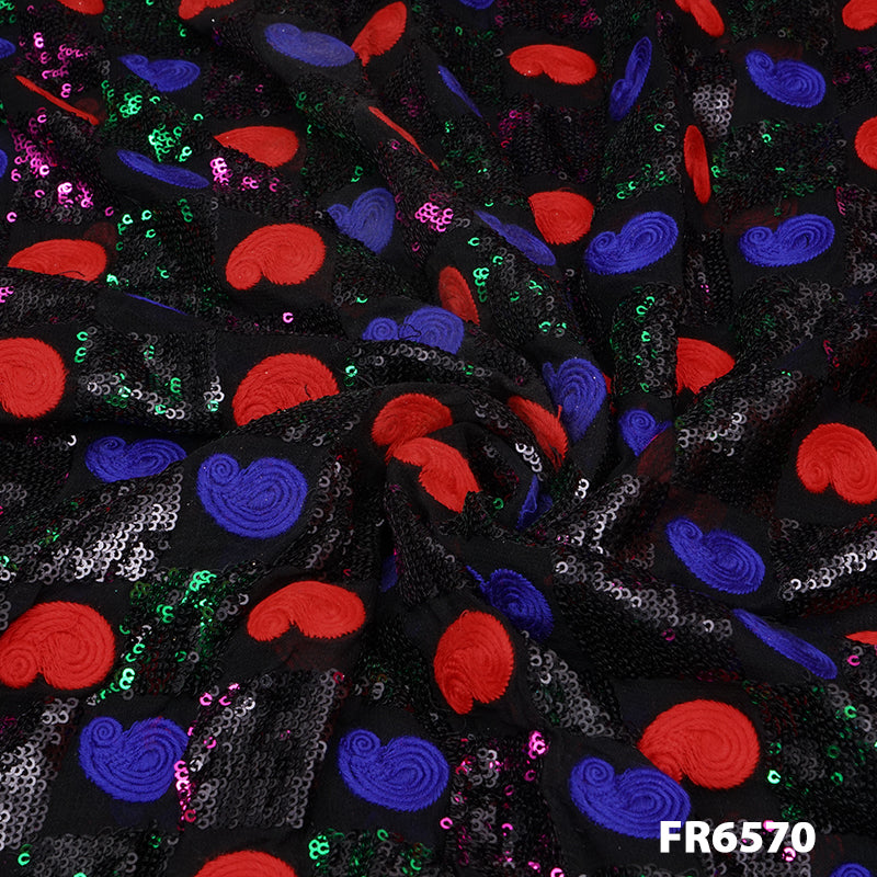 Embroidered Sequins Georgette Fabric-FR6570