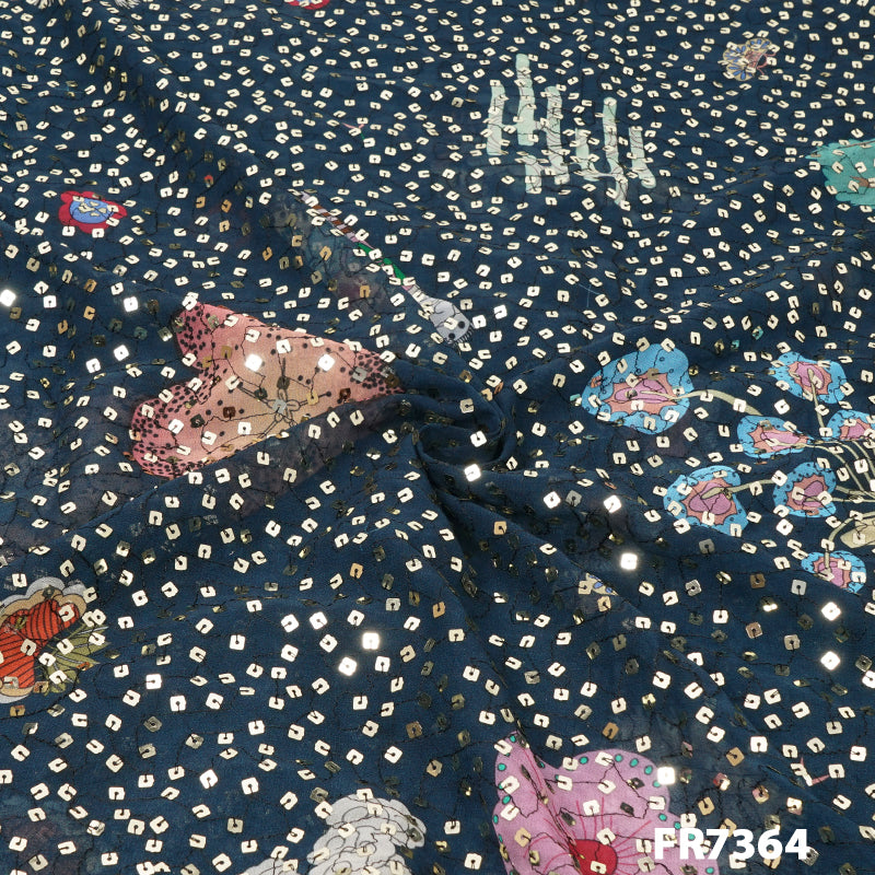 Printed Sequins Pure Viscose Georgette Fabric-Fr7364