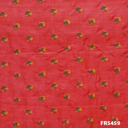 Embroidered Pure Dupion Silk Fabric-FR5459