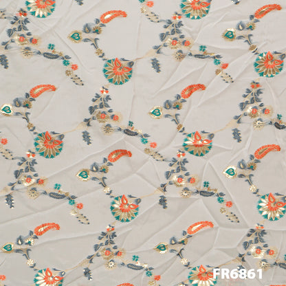 Dyeable Zari Embroidered Organza Fabric-FR6861