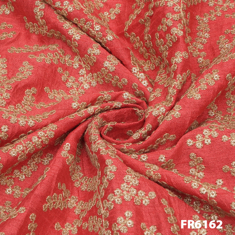 Embroidered Sequins Dupion Silk Fabric-FR6162
