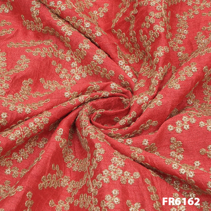 Embroidered Sequins Dupion Silk Fabric-FR6162