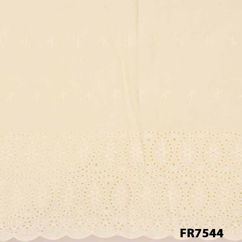 Embroidered Cut Work Cotton Fabric-FR7544