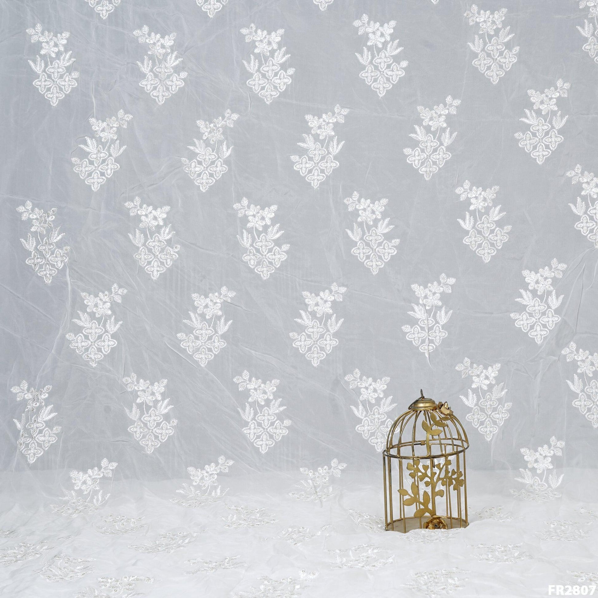 Dyeable Embroidered Sequins Opara Silk - Fabricroot