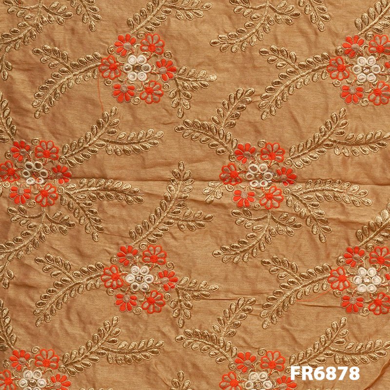 Zari Embroidered Raw Silk Fabric-FR6878